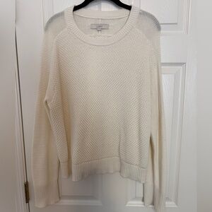 LOFT Cream Textured Crewneck Sweater
